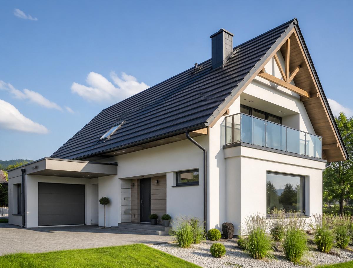 Modern home with a freshly installed pitched roof
